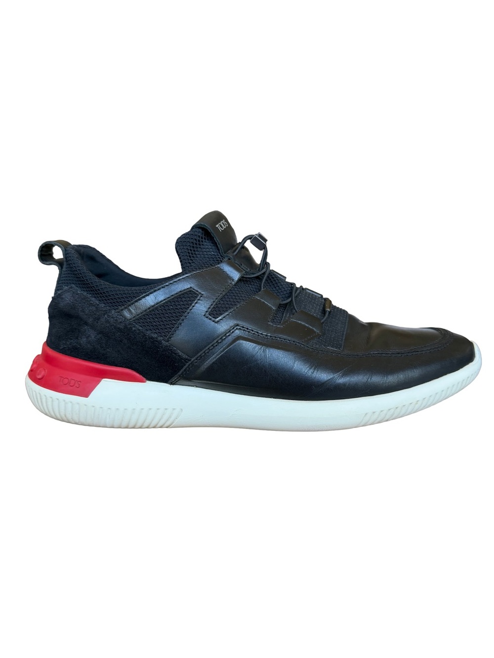 Tod’s No Code Black Leather Mesh Sneakers Red Heel Men’s US 10.5 UK 9 - Picture 5 of 14